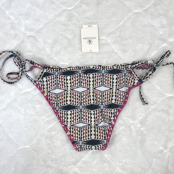 New Volcom Nomad Tide Skimpy Bikini Low Coverage Geometric Bottom Cut Out XL - Picture 3 of 6